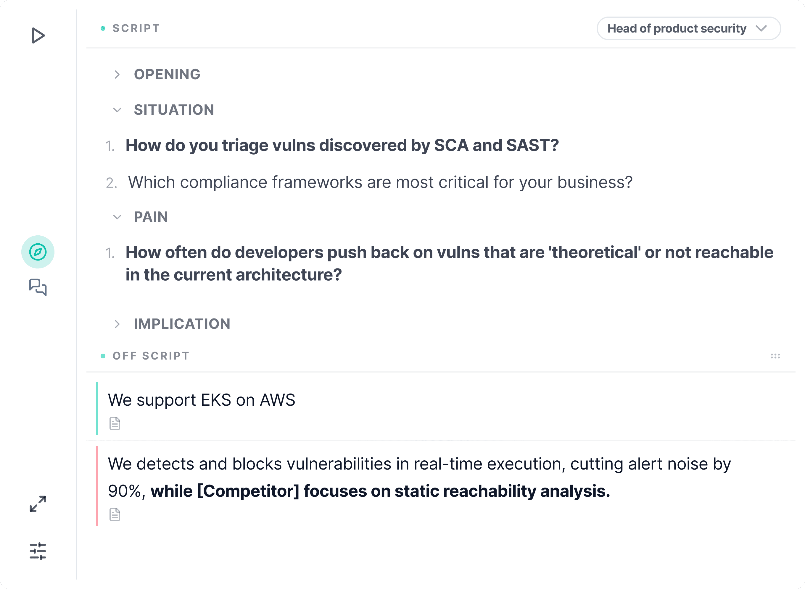 Backdrop in-call UI showing the Discovery panel and Product Insights